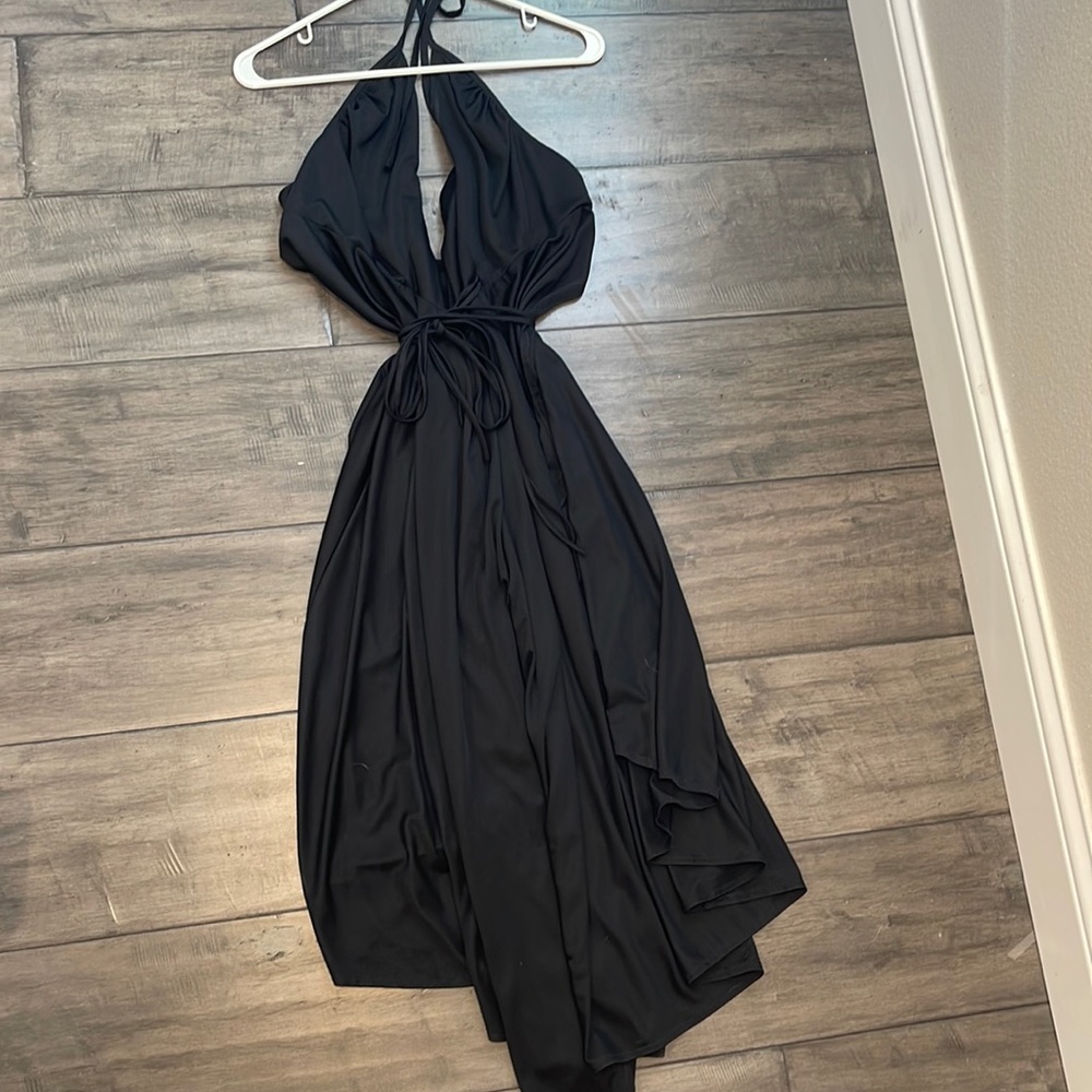 Black halter flowy tie dress